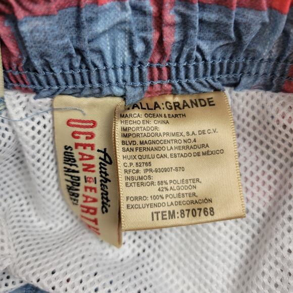 Ocean & Earth Swim Trunks Mens L Blue Red Plaid Lace Up Fly Netted Surf Beach - Picture 7 of 10